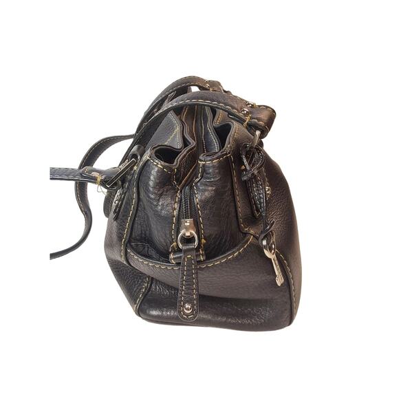 Fossil Black Pebble Leather 3 Section Pocket Shoulder Bag Purse Tote - Picture 2 of 9